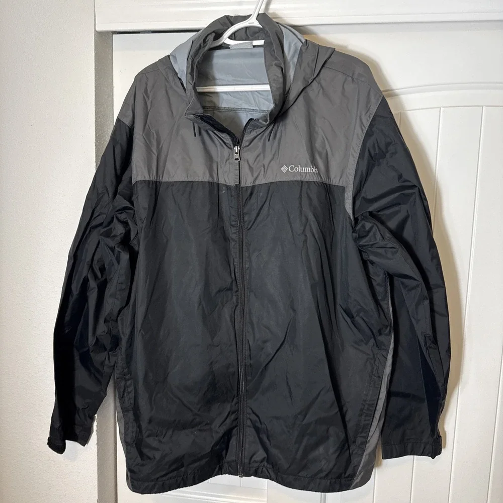 Columbia Glennaker Lake II Rain Jacket Black Gray Hooded Full Zip Men's XXL 2XL